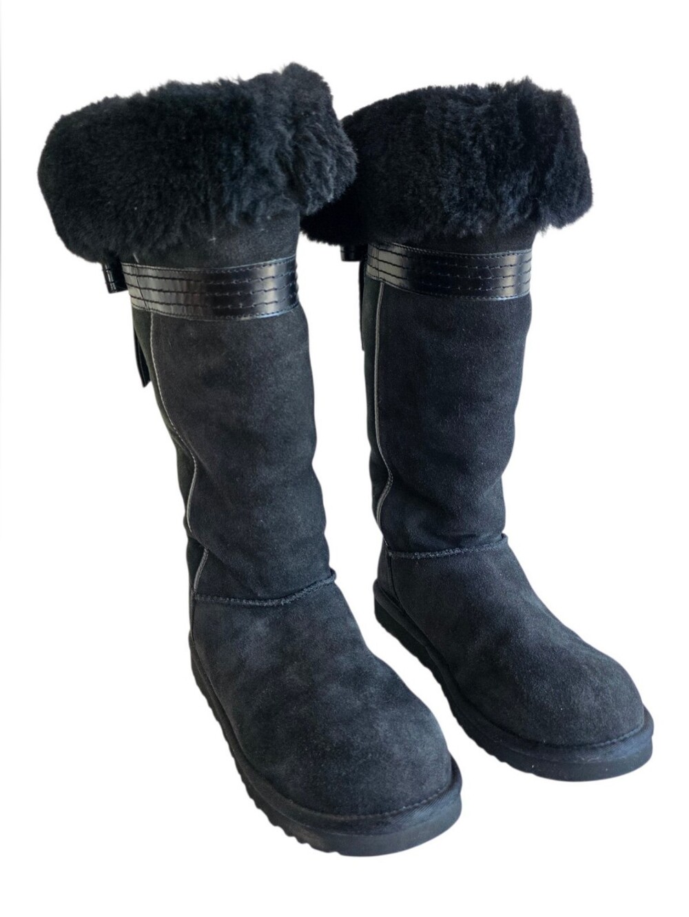 UGG Australia Genevieve Black Tall Over-The-Knee Leather Bow Boots Size 9
